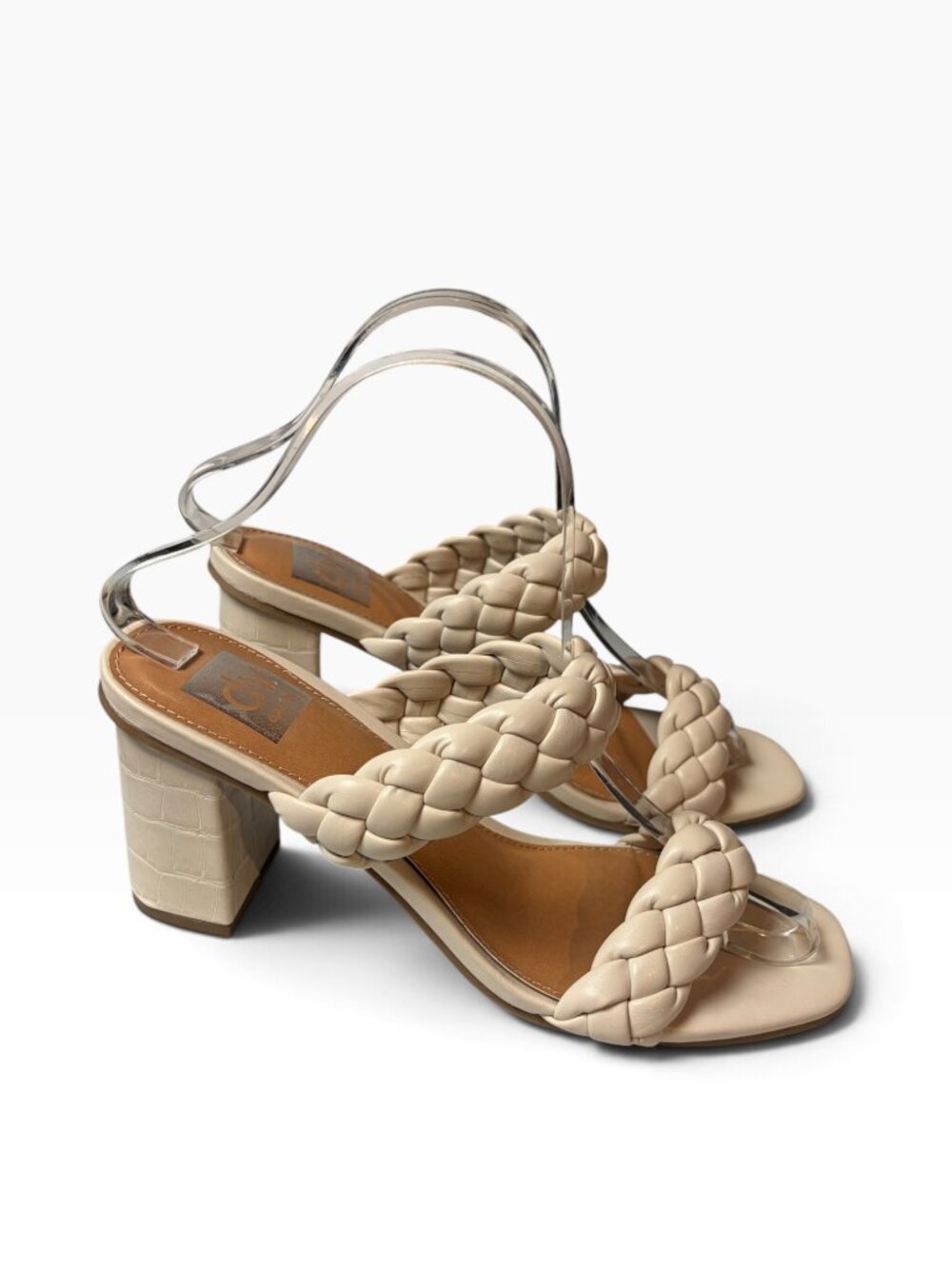 Dolce Vita Size 7.5 Hardey Sandal Ivory Braided Double Strap Heel Slip On Shoe